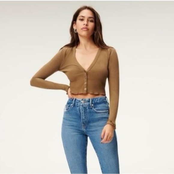 Good American Essential Ribbed Crop Cardigan Size 3 or US Large - Picture 2 of 9